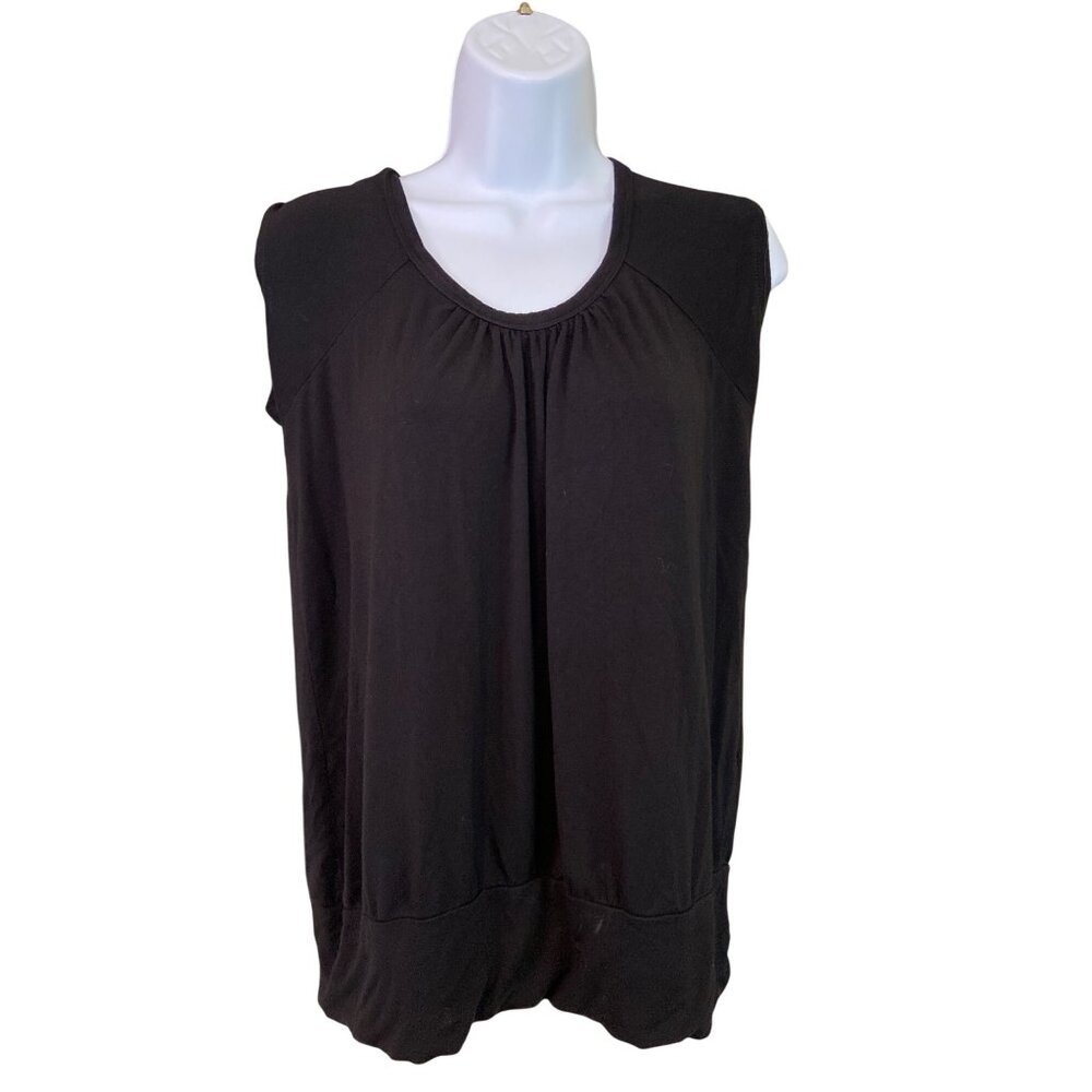 Lock & Love Womens Sleeveless Top L Black Scoop Pleated Neck Banded Hem Goth